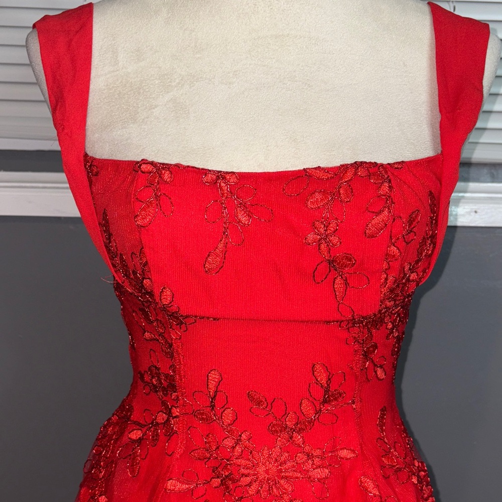 Lucy in the Sky Red Floral Fit & Flare Mini Dress Embroidered Size S - Picture 4 of 11